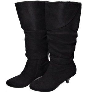 Bumper Women Suede Side Zipper Mid-Calf Tall Boots with Heels